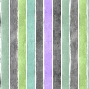 Halloween Monster Watercolor Broad Stripes Vertical - Ditsy Scale - Purple, Green, Black and Grey Gray