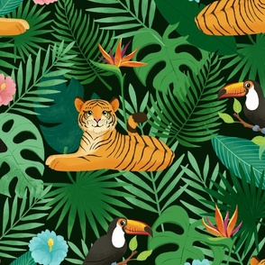 Jungle Tiger and Toucan - dark - large