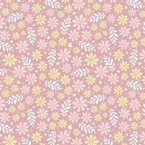 Small Scale Piglet Pink and Butter Yellow Daisy Flowers on Dusty Mauve