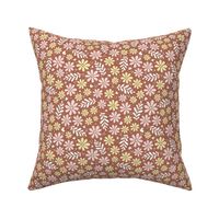 Medium Scale Piglet Pink and Butter Yellow Daisy Flowers on Amaro Brown