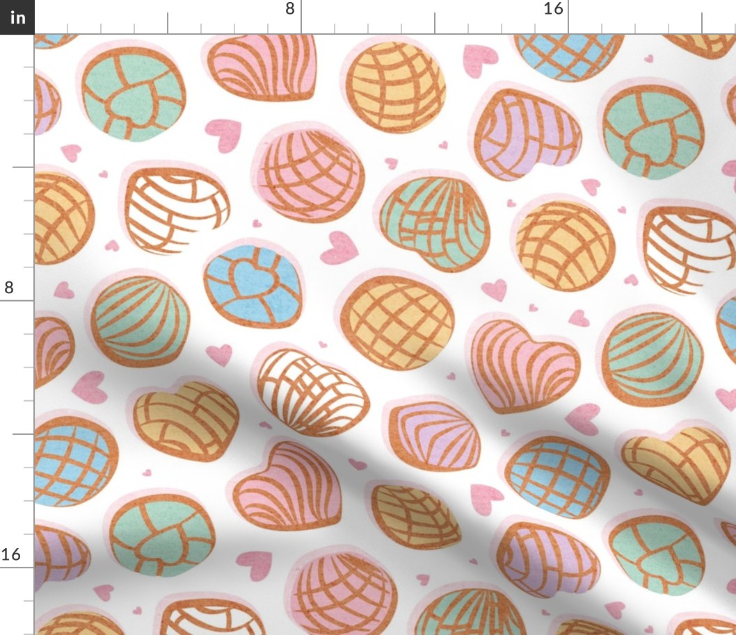 Normal scale // Mexican pan dulce // white background multicolored conchas