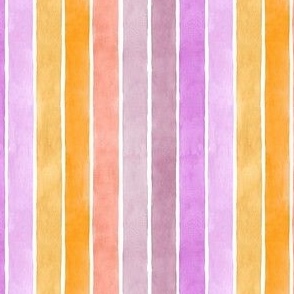 Pink Party Watercolor Broad Stripes Vertical - Ditsy Scale - Mood-Bursting Bright Yellow Orange Mauve