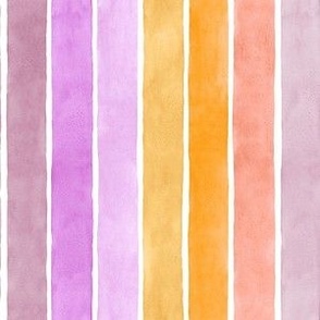 Pink Party Watercolor Broad Stripes Vertical - Small Scale - Mood-Bursting Bright Yellow Orange Mauve