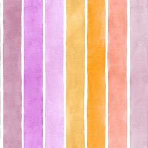 Pink Party Watercolor Broad Stripes Vertical - Medium Scale - Mood-Bursting Bright Yellow Orange Mauve