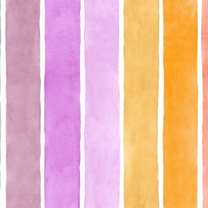 Pink Party Watercolor Broad Stripes  Vertical - Large Scale - Mood-Bursting Bright Yellow Orange Mauve