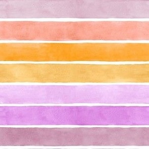 Pink Party Watercolor Broad Stripes Horizontal - Small Scale - Mood-Bursting Bright Yellow Orange Mauve