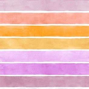 Pink Party Watercolor Broad Stripes Horizontal -Medium Scale - Mood-Bursting Bright Yellow Orange Mauve