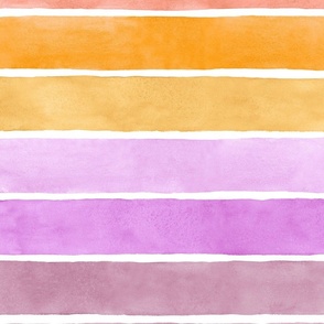 Pink Party Watercolor Broad Stripes Horizontal - Large Scale - Mood-Bursting Bright Yellow Orange Mauve