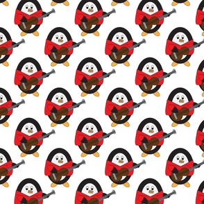 Penguin Playing Guitar Red Shirt