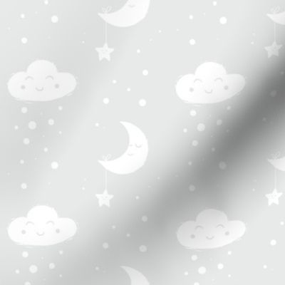 Neutral Nursery Wallpaper Moon and Clouds