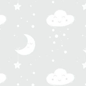 Neutral Nursery Wallpaper Moon and Clouds