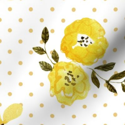 Mustard Flowers, Summer Floral Fabric (floral 3) DOTS