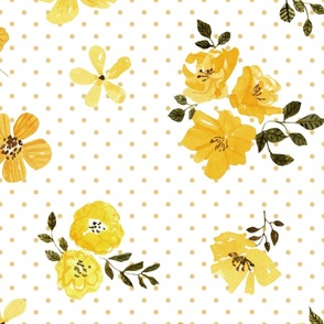 Mustard Flowers, Summer Floral Fabric (floral 3) DOTS