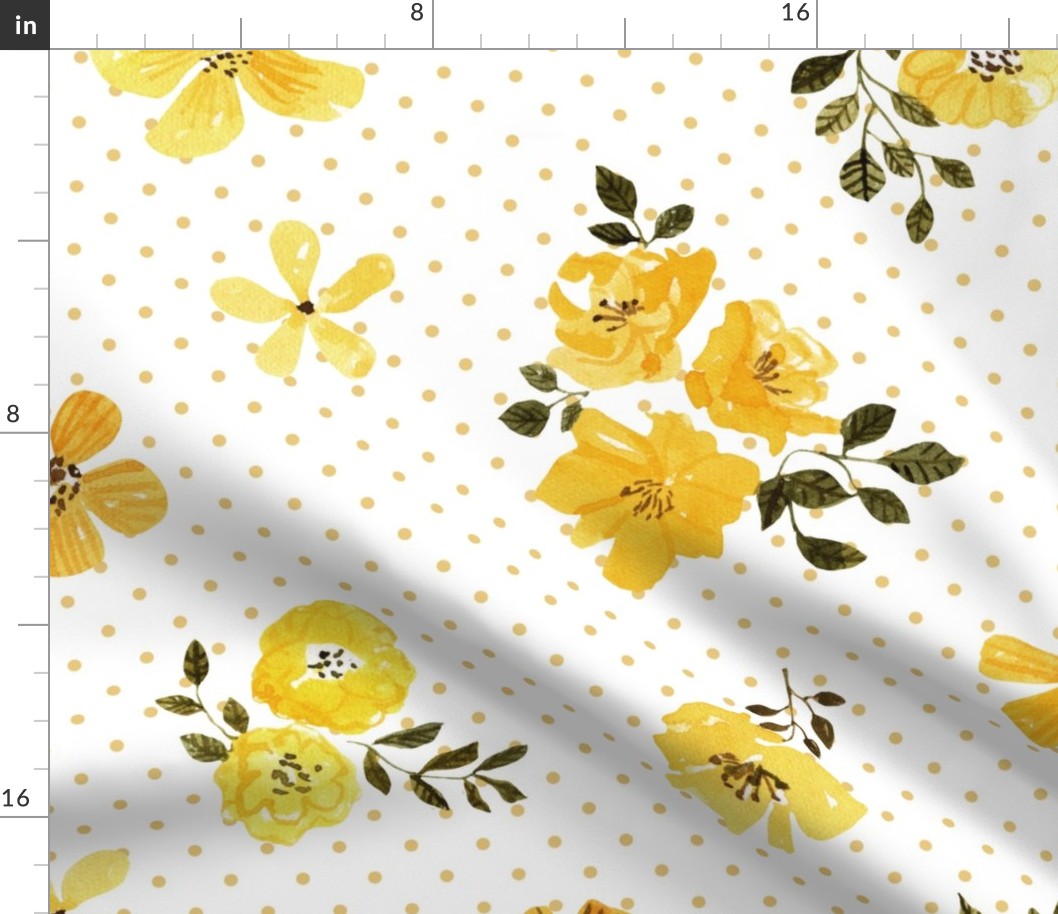 Mustard Flowers, Summer Floral Fabric (floral 3) DOTS