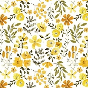 XS Mustard Flowers, Yellow Summer Floral Fabric (floral 1) extra small