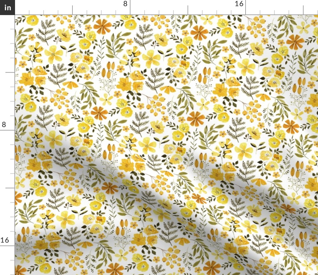 XS Mustard Flowers, Yellow Summer Floral Fabric (floral 1) extra small