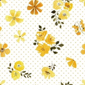 Small Mustard Flowers, Summer Floral Fabric (floral 3) DOTS 