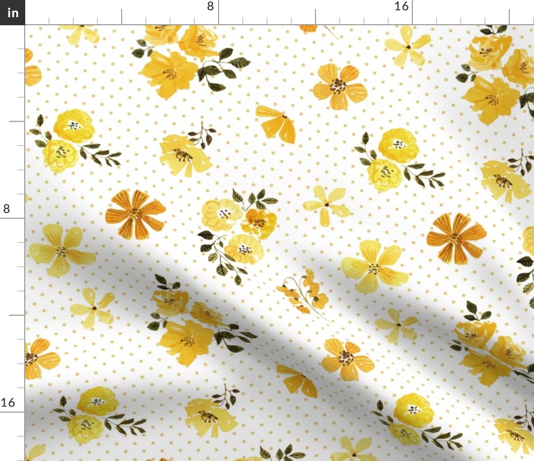 Small Mustard Flowers, Summer Floral Fabric (floral 3) DOTS 
