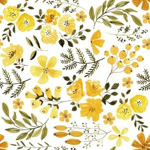 Small Mustard Flowers, Yellow Summer Floral Fabric (floral 1) ROTATED