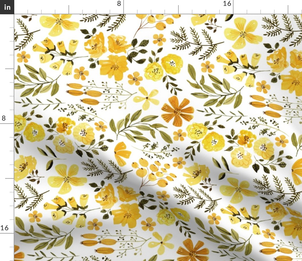 Small Mustard Flowers, Yellow Summer Floral Fabric (floral 1) ROTATED