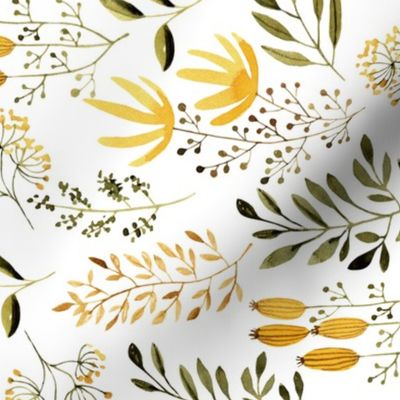 Small Summer Flowers, Yellow + Green Floral Fabric (floral 2) ROTATED