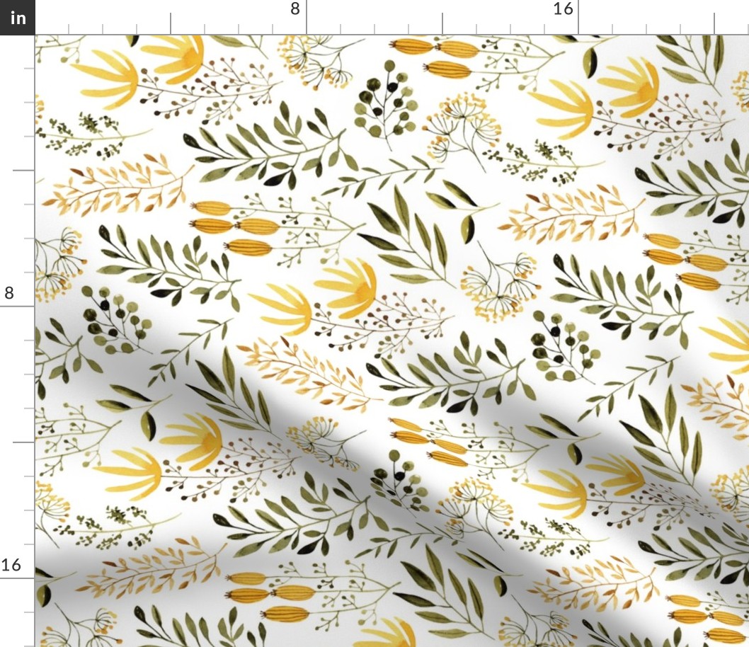 Small Summer Flowers, Yellow + Green Floral Fabric (floral 2) ROTATED