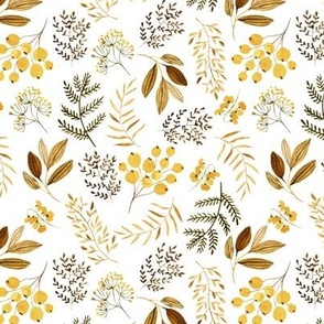 XS Mustard Floral, Yellow, Bronze + Gold Flowers, Leaves and Branches Fabric (floral 4) extra small