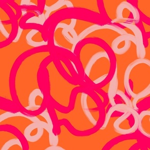 Modern Bright Chaotic Abstract Brush Line Strokes on an Orange Background