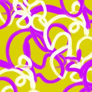 Modern Bright Chaotic Abstract Brush Line Strokes on Neon Chartreuse Background