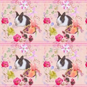 4x4-Inch Repeat of Spring Wreath on Blush-Pink with Baby Rabbit and Pink Stripes