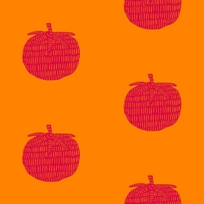 Tumbling tomatoes pop art block print cherry red on orange