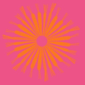 Orange carrot block print spiral print on pink background (large)