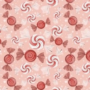 Hard Candy Christmas||Small||4x4||Red, white peppermint and cinnamon candies on pink background