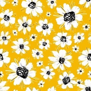 Crazy Daisy||8x8||White Whimsical Daisies on Sunny Yellow background