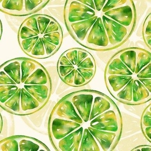  Lemon Lime Delight||JUMBO||20x20||Watercolor limes in green and yellow on creme background