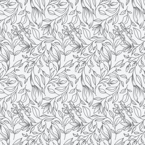 Flowing Flowers||Small||2x3||Gray line work florals on clean white background