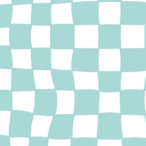 Hand Drawn Checkerboard Pattern (mint blue/white)
