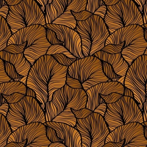 Crowded Leaves Line Art in Amber