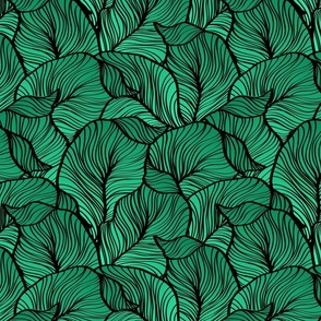 Crowded Leaves Line Art in Mint