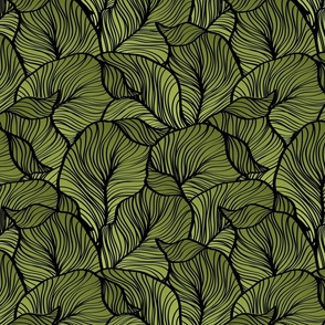 Crowded Leaves Line Art in Sage Green