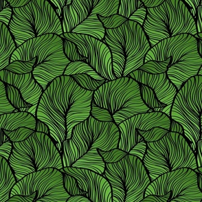 Crowded Leaves Line Art in Kelly Green