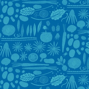 Blue garden flatlay block print style