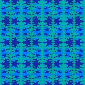 Batik Block Print Fishbones in Blue and Green