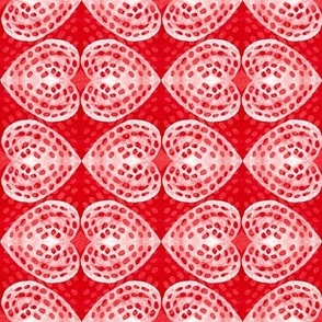 Valentine Batik Block Print Hearts in Red and White