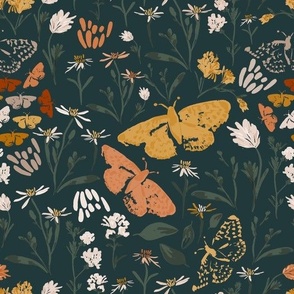 Boho Butterfly Floral (Navy) (12" Wallpaper) (10.5" Fabric)