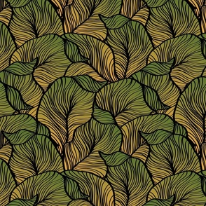 Crowded Leaves Line Art in Citrine and Green Ombre
