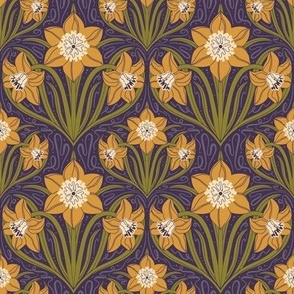 Garden Daffodils // Small in Amethyst Purple // Art Nouveau Demask