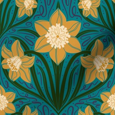 Garden Daffodil // Medium in Turquoise // Bright and Colourful Floral