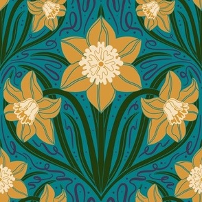 Garden Daffodil // Medium in Turquoise // Bright and Colourful Floral