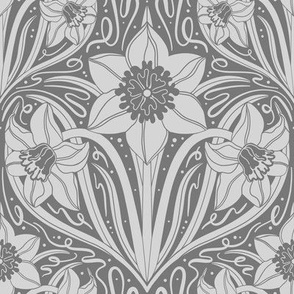 Garden Daffodil // Medium in Boulder Grey // Art Nouveau Wallpaper